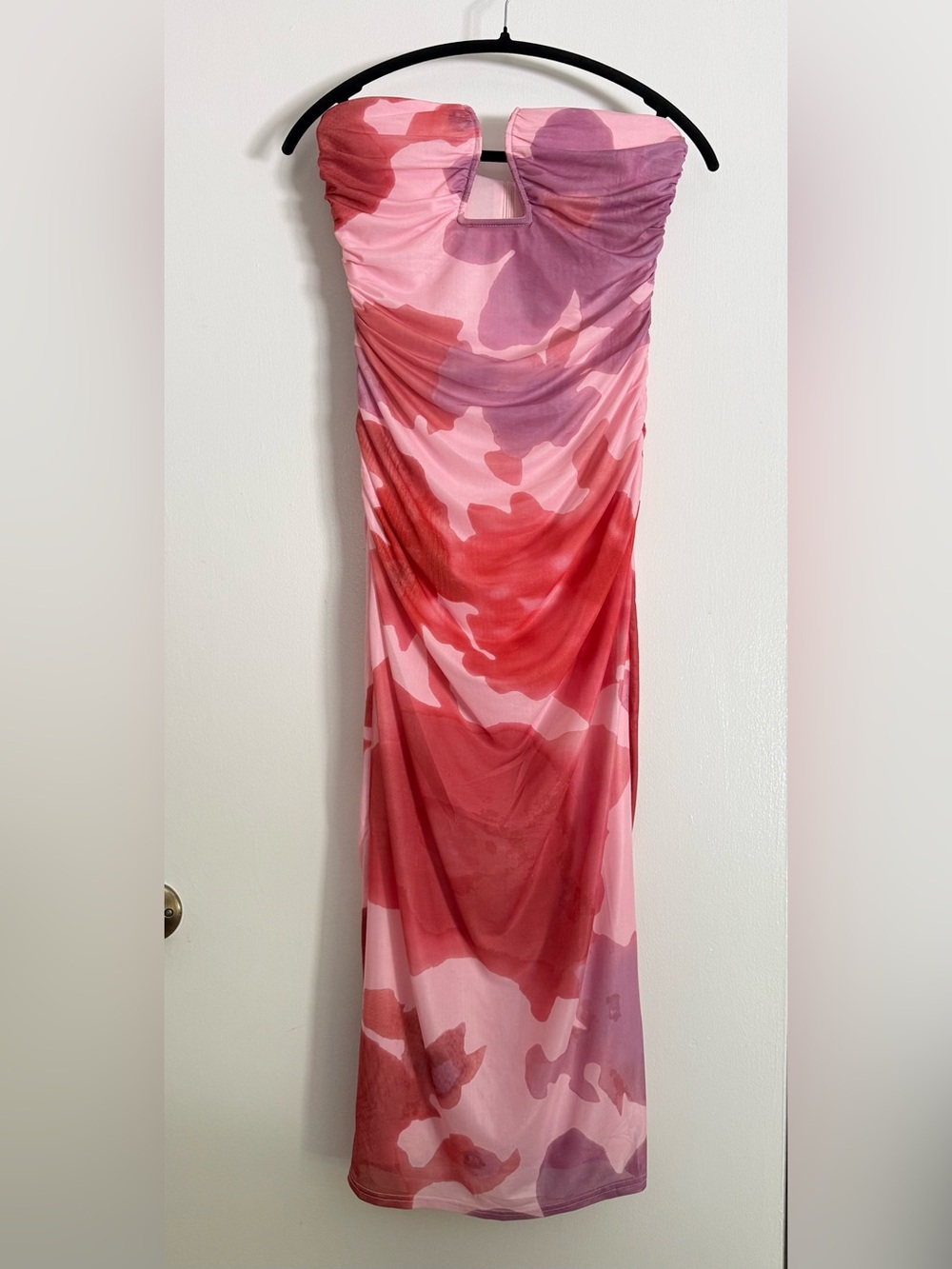 vestique Pink and Red Ruched One-Piece Swim Dress
